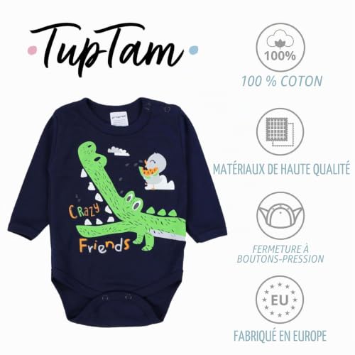 TupTam Body Bébé Garçon 5 Bodies Manches Longues Coton 0-3 Mois OEKO-TEX, Mix de couleurs 9, 74 – vue 2