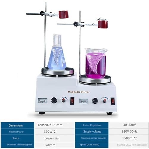 Agitatore magnetico con piastra riscaldante, piastra riscaldante da laboratorio con display di tensione, riscaldamento asincrono a doppia stazione, potenza regolabile 30-220 V per applicazioni di