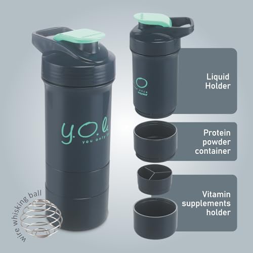 Image of Nayasa Cross Fit Gym Shaker Bottle | 630ml | BPA-Free Shaker with 2 Storage Compartments | Leakproof Gym Bottle for Protein Shakes | Sports & Fitness Shaker for Men & Women | Blue