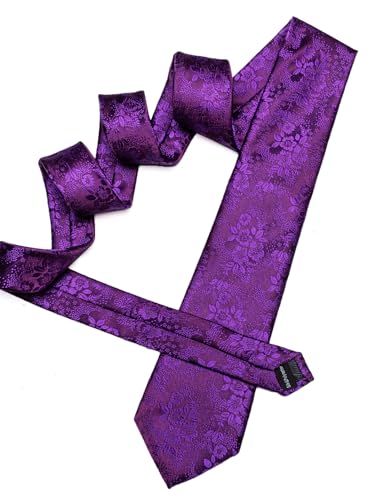 Image of Barry.Wang Men Tie Set Floral Paisley Silk Necktie Pocket Square Cufflinks Formal Wedding Party Business