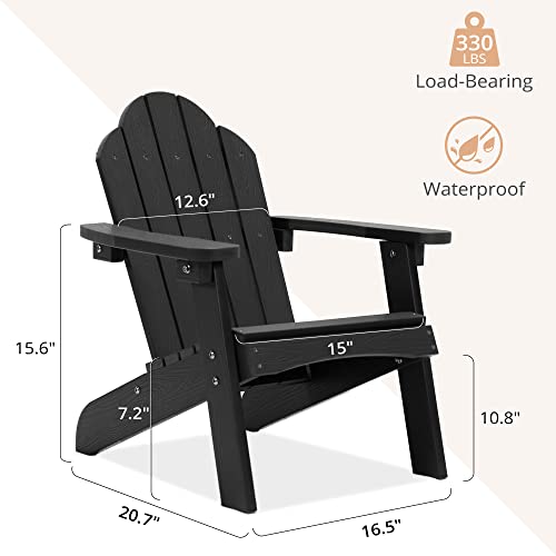 Lue Bona Kids Adirondack Chair, Black Poly Lumber Plastic Adirondack Chair, Toddler Adirondack Chair Weather Resistant, Kids Outdoor Patio Adirondack Lounge Chair For Fire Pit, Balcony, Backyard #TOP1