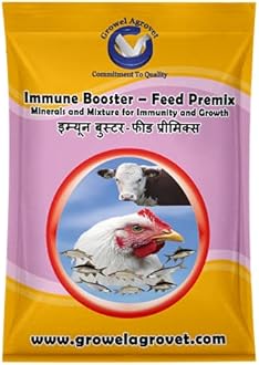 Growel Agrovet Immune Booster Feed Premix: an Ultimate Immunity Booster and Growth Promoter for Aquaculture, Poultry, Cattle, Horses, Pigs, Goats and Sheep -1 Kg