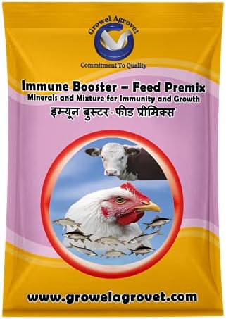 Growel Agrovet Immune Booster Feed Premix: an Ultimate Immunity Booster and Growth Promoter for Aquaculture, Poultry, Cattle, Horses, Pigs, Goats and Sheep -1 Kg