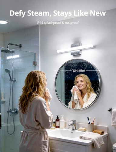 Image of Combuh Modern Bathroom Light Fixtures Over Mirror, Vanity Lamp Bar Chrome | small 16 inch, soft shadow free, linear design, wall mounted, lampara para bano sobre espejo, 5 colors adjustable, 2 Pack