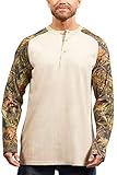 Rasco FR Two Tone Henley T Shirt - 7.1 Oz - Woodland Camo/Khaki (Large)