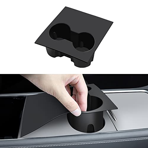 KUNIST Center Console Cup Holder Insert for Tesla 2023 2022 2021 Model 3 Model Y Accessories 2 in 1 Silicone Console Cover Pad Cup Holder Interior Accessories (Black)