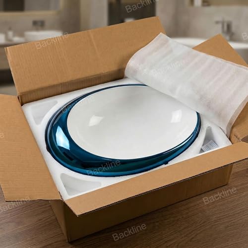 Image of B Backline Ceramic Designer Oval Shape Premiem Counter Top /Over Counter Wash Basin Table Top /Vessel Sink For Bathroom & Living Room 19 X 12 X Inch (Blue White)