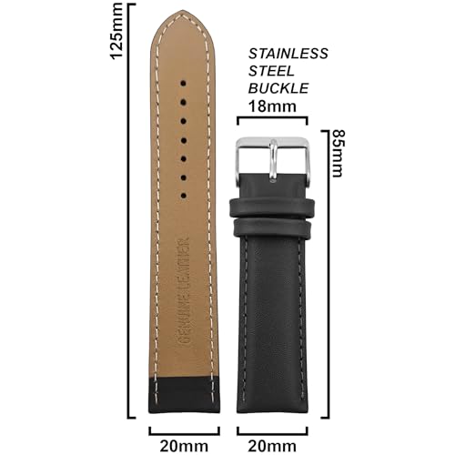 Image of DBLACK ''NAGATA'' Leather Watch Strap, Fully Stitched Matte Finish Watch Belt / / For 18mm, 20mm, 22mm, or 24mm Full-Padded Watch Band (Choose Your Size & Color)