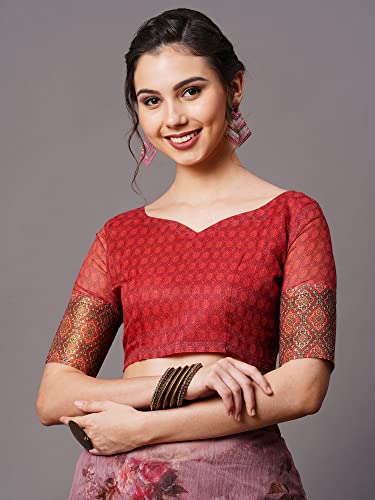 Image of AKHILAM Women's Ikat Linen Saree With Blouse Piece