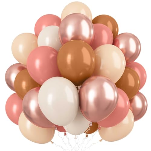 Image of Boho Blush Pink Brown Balloons, 12-Inch Retro Blush Brown Beige Latex Balloons Set for Bridal Baby Shower Girl Birthday Wedding Decoration