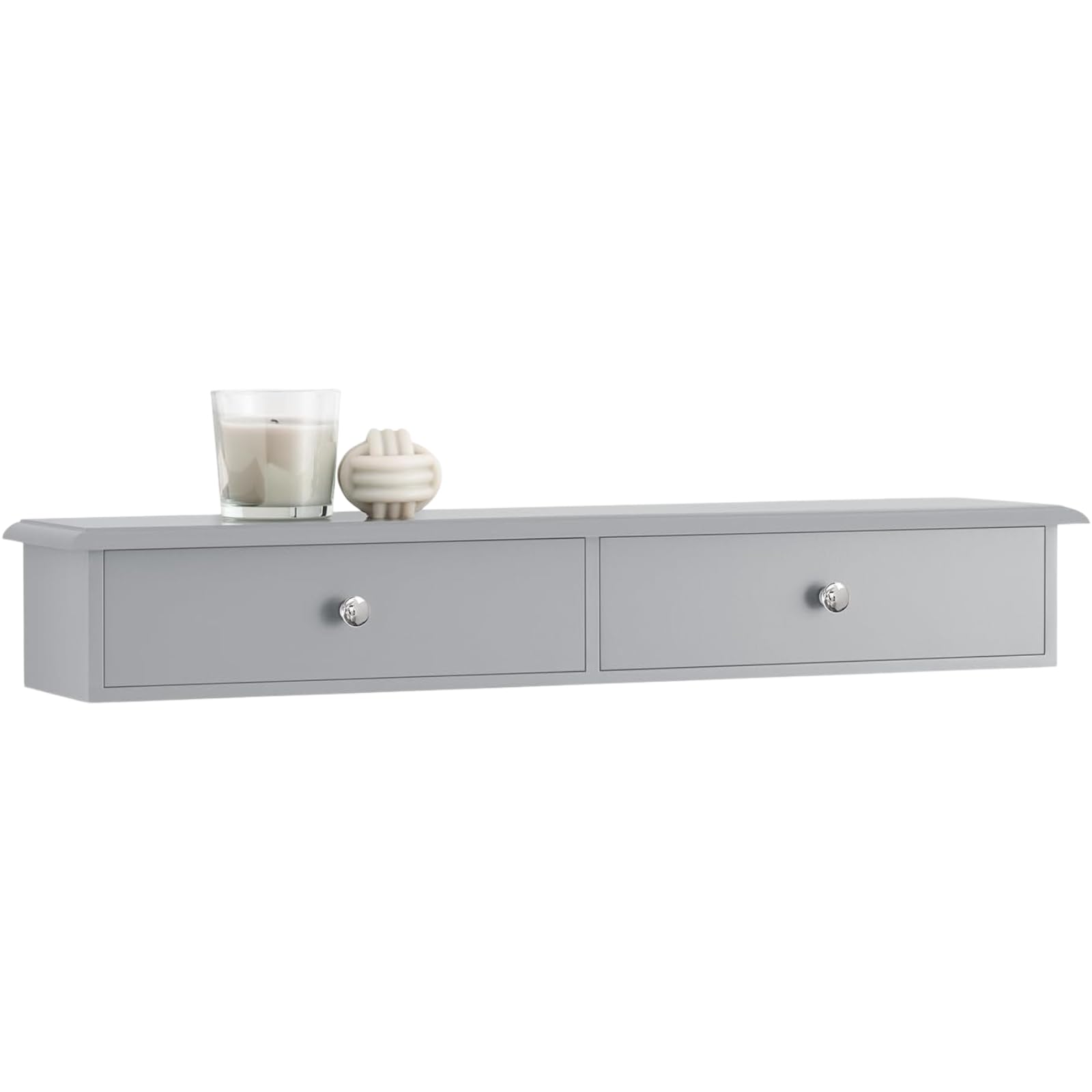 Floating Wall Cabinet with 2 Drawers MDF Storage Shelf Grey 60 | Wall-mounted MDF cabinet with 2 drawers, space-saving grey storage shelf for organized living room, bedroom or office.-image-44