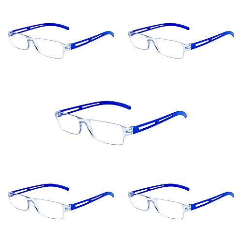 Image of VisionGlobal 5 Pairs Reading Glasses, Blue Light Blocking Glasses, Computer Reading Glasses for Women and Men, Fashion Square Eyewear Frame (Blue,+1.00 Magnification)