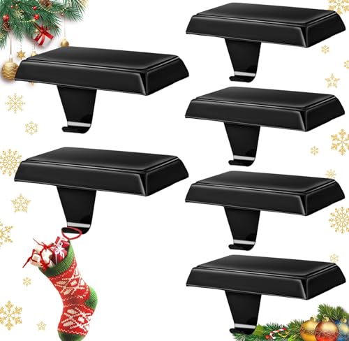 Btanadi Stocking Holders for Mantle Set of 6, Metal Christmas Stocking Holder, Weighted Stocking Hangers with Non-Slip Protective Pad, Mantle Garland Hanger for TV Stand | Staircase | Dresser