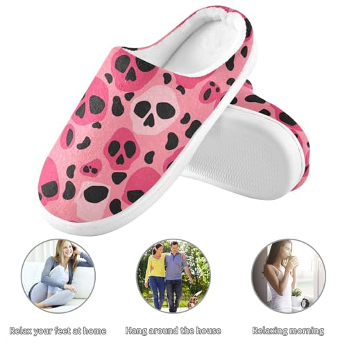 JUNZAN Halloween Skull Leopard Camouflage Pink Women Cotton Slippers Non Slip Memory Foam Mens Slippers for Hospital Birthday Presents 6-73