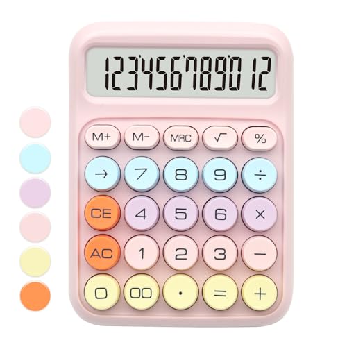 Pink Calculator, UPIHO Standard Calculator with 12 Digit Display and Big Buttons, Pink Office Supplies and Desk Accessories for Office,School