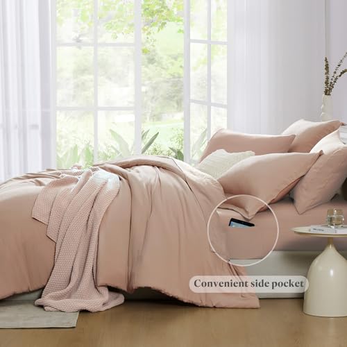 Image of Queen Comforter Set-7 Pieces Soft Prewashed Bed in a Bag Queen Bedding Sets | All Season Comforter with Sheets, Pillow Shams & Pillowcases,Clay Pink