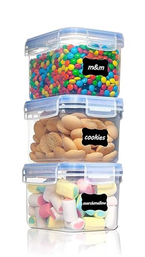 Image of Kitchen Storage Container Set of 3pc Food Safe & BPA Free Plastic Kitchen Containers and Jars 500ml Cereal Dispensers Airtight Fridge Container with Leakproof Lid (0.5L, Rectangular, Transparent)
