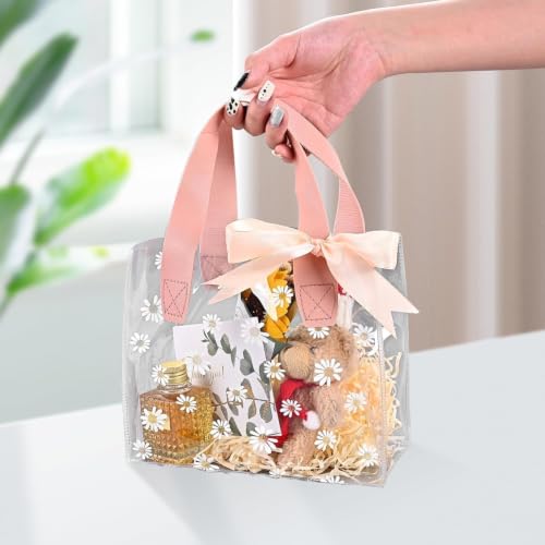 Image of SATYAM KRAFT 24 Pcs Transparent Reusable Leather Goodie Bags | Elegant Gift Bags for Her /Him Wedding Return Favors, Engagement Hampers, Marriage, Birthday & Festival Gifting | Handle Carry Bag