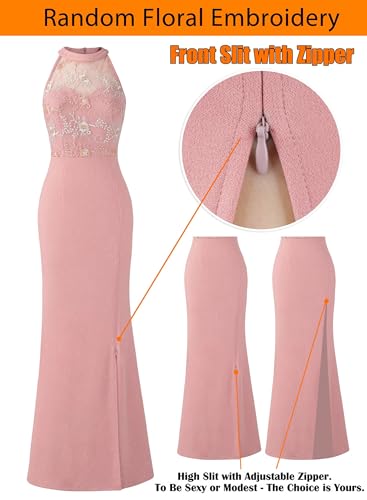 Image of VFSHOW Womens Formal Sexy Halter High Slit Prom Wedding Guest Maxi Dress 2023 Illusion Sweetheart Neckline Evening Long Gown