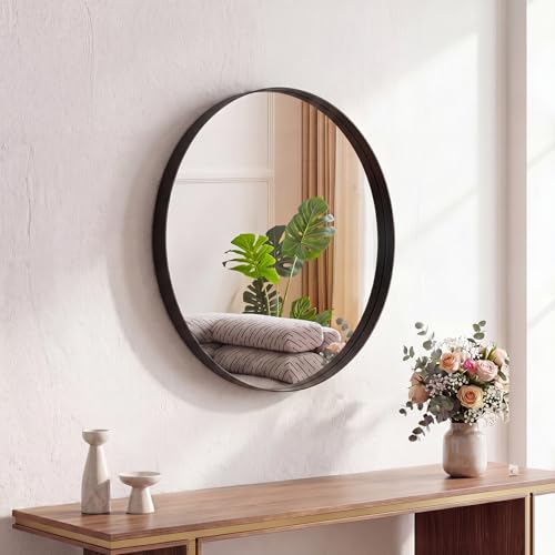 Image of NEWBULIG 20-Inch Round Wall Mirror, Bathroom Wall Circle Mirror with Metal Frame, Bathroom Decor for Entryway, Living Room, Vanity, Black