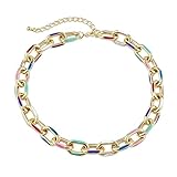 GIGB PBDK Chunky Colorful Enamel Link Necklace for Women Men,Minimalist Gold Geometry Paperclip Chain Choker Necklaces,Trendy Preppy Statement Jewelry Gifts (Gold)