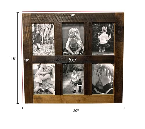 Image of Rustic Wooden Collage Picture Frame, Wood Multi Photo Holder for Wall, Horizontal and Vertical Display, Reclaimed Barnwood, 6 Openings each 5x7