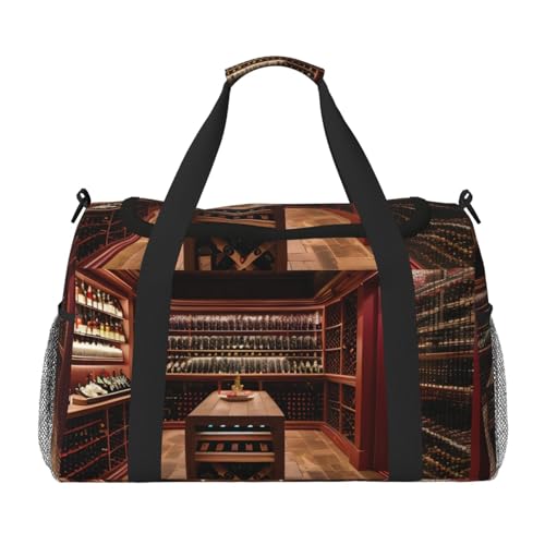Red Wine Cellar Print Travel Duffle Bag For Men Women Sport Gym Handbag With Shoulder Strap For Travel