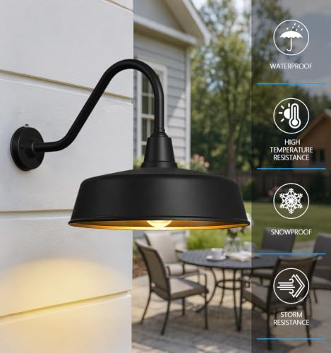 Image of JOESA 15 inch Large Outdoor Barn Lights, Dusk to Dawn Gooseneck, 2-Pack