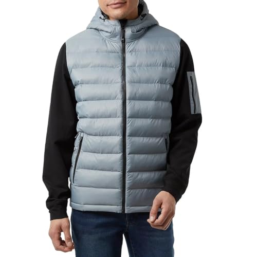 Image of 32 Degrees Men's Mixed Media Jacket Lightweight Insulated Coat with Fleece-Lined Hood, Stretch Sleeves, Zippered Pockets, Adjustable Fit Warm Outdoor Layer (UK, Alpha, XXL, Regular, Regular, Grey)