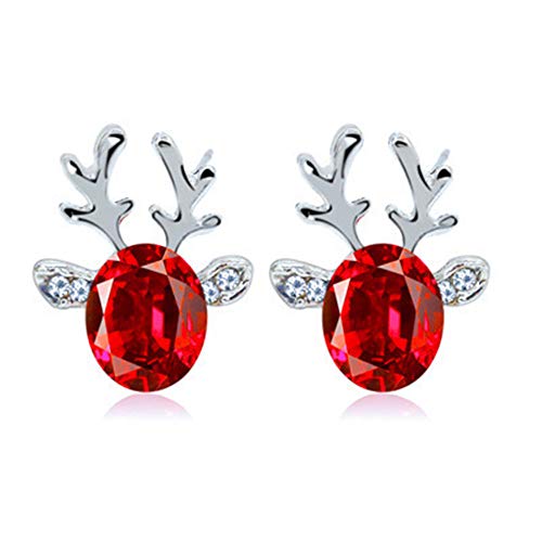 Set Elk Reindeer Antlers Crystal Stud Earrings Christmas for Women Girl Teens Gift Jewelry Cubic Zirconia Rhinestone Luxury Christmas Earring Colorful Xmas Dainty Silver Color-Red