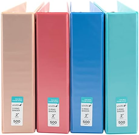 Yoobi 2 Inch Binder Set – 3-Ring Binders with 2 Pockets – Perfect for School or Office – Holds up to 500 Sheets – 4 Pack – Solid Multicolor Variety