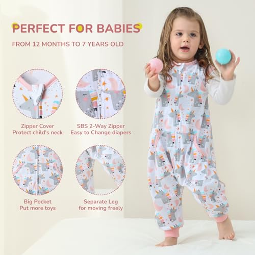 Image of WONDAY Toddler Sleep Sack with Feet, 0.5 Tog Sleeping Sacks for Walking with Legs 12-18 Months 2T 3T 4T 5T (UnicornPink, 2T-3T)