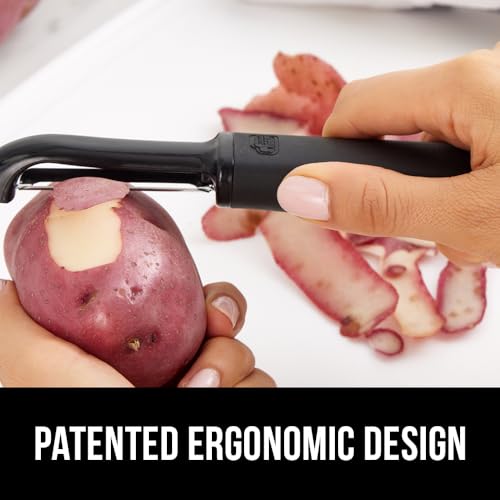 GORILLA GRIP Patented BPA-Free Sharp Stainless Steel Swivel Vegetable Peeler, Comfortable Handle Potato Peelers, Smooth Peeling, Peel Carrots Apple, Includes Blade Cover, Kitchen Tool, Black - Image 5