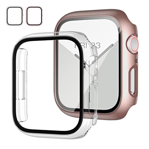JZK 2 Pack Case with Tempered Glass Screen Protector for Apple Watch Series 6/5/4/SE 40mm, Slim Guard Bumper Full Coverage Hard PC Protective Cover HD Ultra-Thin Cover for iWatch 40mm,Rose gold+Clear