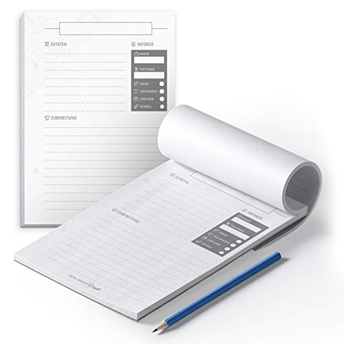 itenga Rezeptblock Meine liebsten Rezepte I DIY Abreißblock zum Kochen und Backen I 2-Fach Lochung zum Abheften I 50 Seiten I DIN A5 Cover