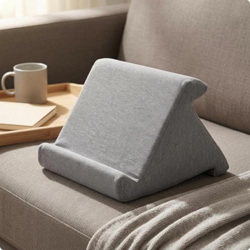 Image of Stand Pillow Wedge-Shaped Resting Wedge Hands Mobile Accessory for Reading, Viewing Light Gray 3-Sided