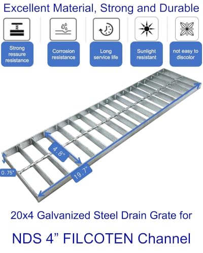 Image of Galvanized Steel Drain Grate, Driveway Channel Cover 20x4 in 2pk