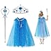 TAROME 3-teilige Prinzessin Kostüme Zubehör Mädchen Krone Kinder Umhang Zauberstab Geschenk für Mädchen Tochter Geburtstag Karneval Cosplay Party（Blau）