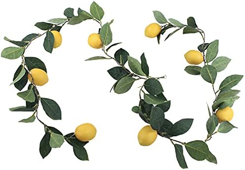 Rinlong 6.4ft Artificial Lemon Garland with Greenery Fake Lemon Decor for Lemon Wreath Lemon Table Decor Party Kitchen Decorations Fruit Decor Summer Garland for Fireplace Farmhouse Decor