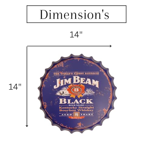 Image of EAZYWAGON Decorative Metal Bottle Caps Wall Sign Plates - 14X14 Inches - JIM BEAM BLACK | Metal Wall Hanging Bottle Cap for Home, Farmhouse, Bar & Cafe Decoration | Vintage & Retro Look Plaques
