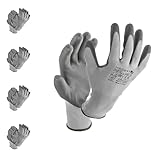 Högert Technik HUNTE Lot de 12 paires de gants enduits de polyuréthane, gris et noir, taille 7, résistants à l'abrasion et flexibles, parfaits pour les travaux de précision