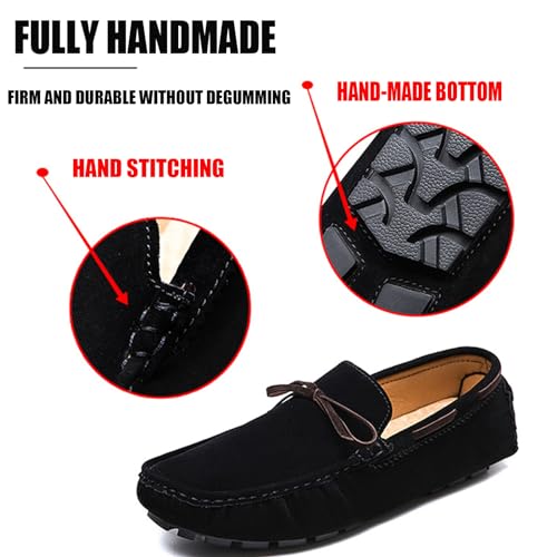 Men's Suede Handmade Moccasin Loafers Retro Round Toe Bow Slip On Comfortable Driving Shoes Fashionable Solid Color Non-Slip Walking Shoes4
