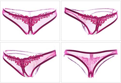 Justgoo Womens Open Crotch Underwear Thongs Lace G-Strings Sexy Panties Wine Red
