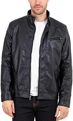 VICALLED Mens Leather Jacket Slim Fit Stand Collar PU Motorcycle Jacket Lightweight
