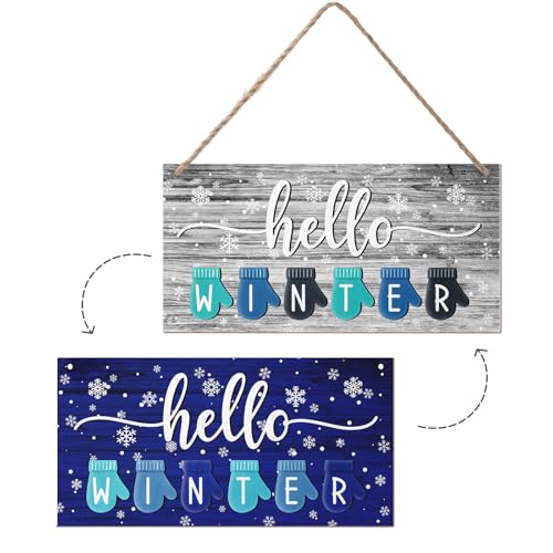 Hello Winter Welcome Sign for House 12 x 6 Inches