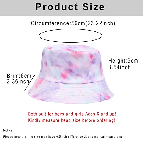 Bucket Hat Reversible Packable Tie Dye Hats Double Side Reversible Beach Sun Kids Hats (D) #TOP1