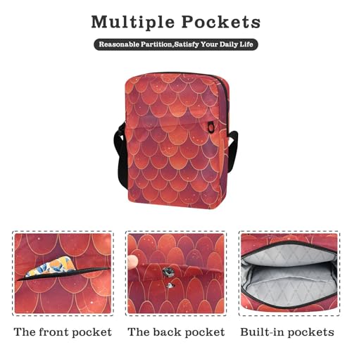 messenger bags Small Crossbody Bags Shoulder Handbags Adjustable Strap for work work - Red Mermaid - Scale Pattern2