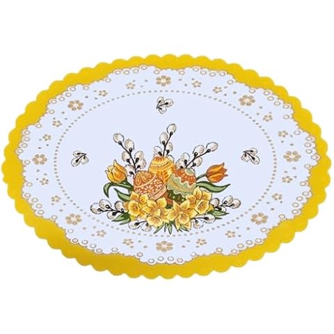 Taste of Poland Polish Traditional Easter Eggs with Pussy Willows Table Doily / Runner (Yellow/White, Oval Doily 18.5""x12.5""), RD030 Cover