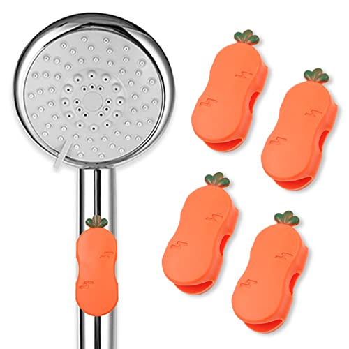 Soportes de silicona para cabezal de ducha, soportes de ducha con ventosa extraíbles, soporte de rociador de ducha ajustable, bonitos soportes de montaje en forma de zanahoria (4 piezas) Cover