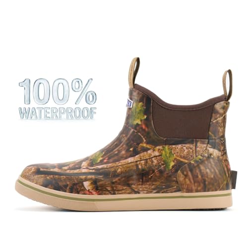 Image of SUREWAY Men's Deck Boots Professional Non-Slip Fishing & Ankle Boating Boot Waterproof Rain Boots, Lightweight Neoprene Rubber Deck Boots